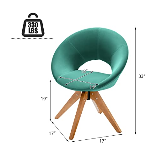 Giantex Swivel Accent Chair, Modern Office Chair With Wood Legs, Oversized Upholstered Seat, Round Tufted Back, Velvet Vanity Chair For Living Room, Bedroom, Green #TOP1