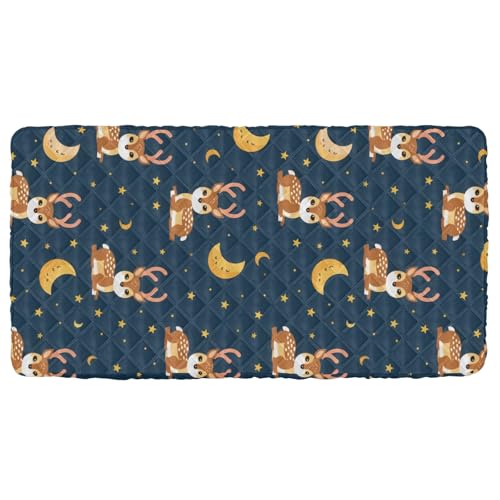 Portable Toddler Bed Sheet for Kids Deer in Night and Moon Stars Travel Bed Fitted Sheet