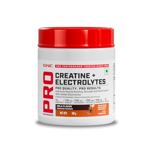 Image of GNC Creatine+ Electrolytes | 3g Creatine Monohydrate + Sodium, Potassium, Calcium, Magnesium | Boosts Muscle Growth, Hydration, Energy & Recovery | Zero Sugar | 100% Veg | 100g | Cola