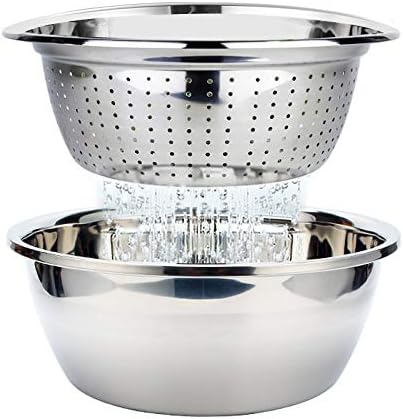 Colander Stainless Steel Colander with Bowl Food Strainer Mixing Bowl Set Nesting Metal Draining Bowl for Salad Vegetable Fruit Rice Pasta Meal Preparing