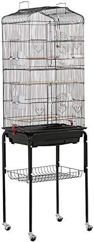 Yaheetech Metal Open Top Rolling Bird Cage for Small Parrots Cockatiels Sun Parakeets Finches Canary Budgies Lovebirds Medium Size Travel Bird Cage