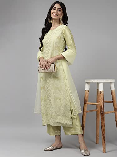 Image of INDO ERA Women Viscose Kurta with Sharara & Dupatta (Liva Kurta Set 3672L Sea Green L)