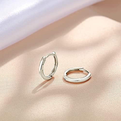 Deyanse Silver Hoops Earrings for Women, 925 Sterling Silver Hoop Earrings Set, Silver Small Sleeper Huggie Hinged Hoop Earrings, Hypoallergenic Silver Unisex Hoop Earrings Set in 10, 12, 14mm
