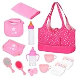 【13 pièces d'accessoires pour poupée bébé (sans la poupée)】 Comprend : Sac à langer de poupée,tétine de poupée,bavoir,2 La tasse,2 biberons, serviettes à la bouche,Le peigne,2 Couches,Le miroir,Culottes.