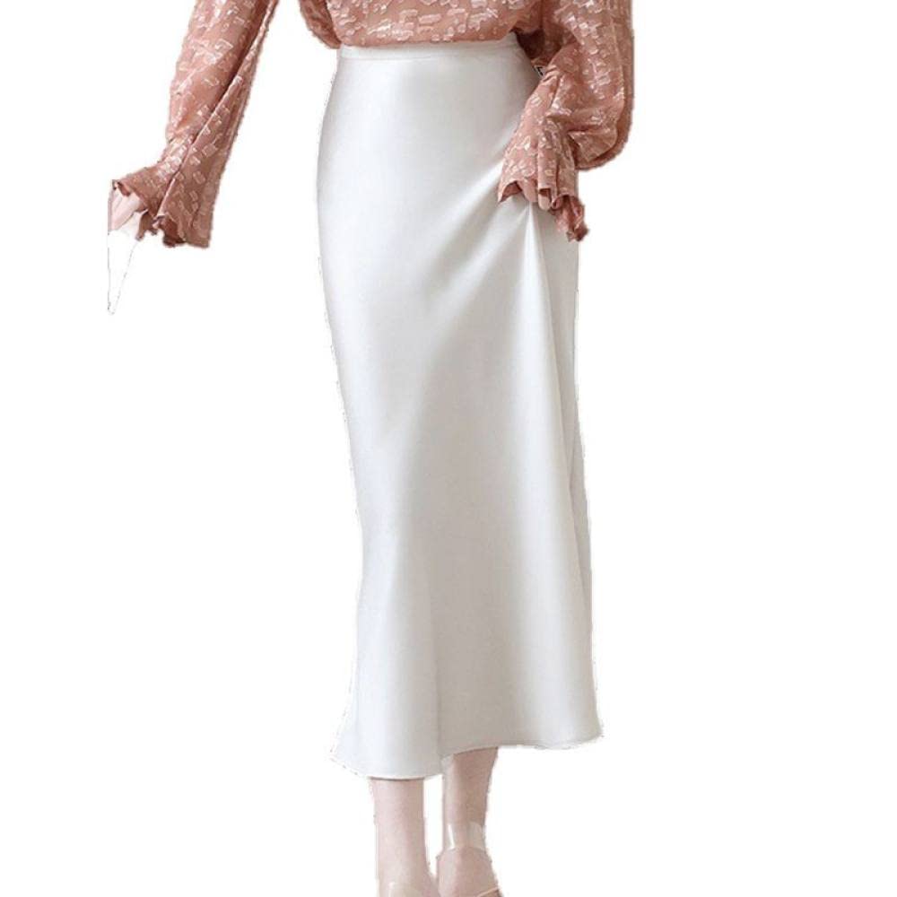 Gonna Donna,Gonne Midi Slim In Raso Da Donna Gonna A Coda Di Pesce Avvolta Ai Fianchi Bianchi A Vita Alta Altalena A-Line Estiva Gonne Lunghe Da Ufficio Eleganti Con Increspature Per Ragazze Signore