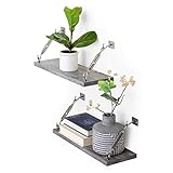 Under.Stated Shelves Wall Mounted, Designer Hanging Living Room Bedroom Bathroom Shelves, Rustic Grey PVC Over MDF, Industrial Hardware, Floating Shelf Set of 2