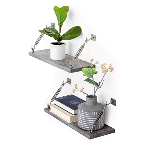 Under.Stated Wall Mounted Shelf with Towel Bar, Removeable Hooks for Kitchen Bathroom Organizer Spice Rack (Grey)