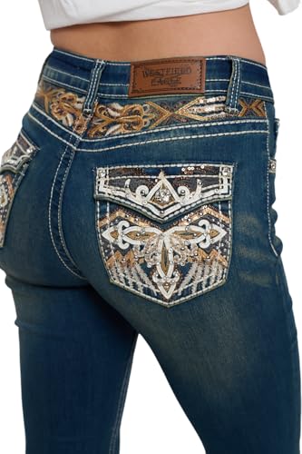 High Waisted-Rise Curvy Bootcut Jeans - Stretchy Embroidered Feather Flare Denim for Women2