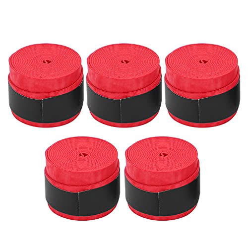 Adfaga 5PCS Premium Handle Overgrip NonSticky Breathable Racket Grip Tape for Badminton Tennis Squash Soft Comfortable Sweat Absorbent Durable PU Material (Red)