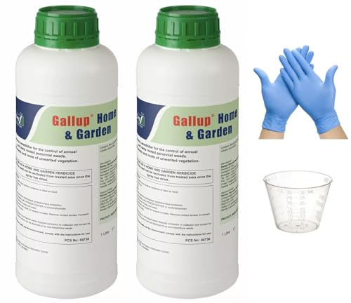 Twin Pack 2 x 1 Litre bottles of Super Strength Gallup Home & Garden Glyphosate Weedkiller Gallup weed killer 1L + Free 30ml Measuring cup