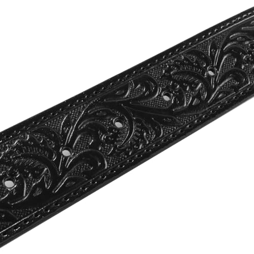ACOLY Pasek męski w stylu western bez klamry, skórzany, z grawerowanym wzorem kwiatowym, czarny (100 cm)