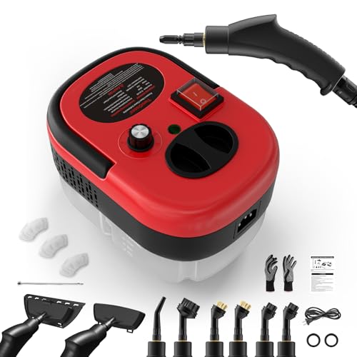 Steam Cleaner, Portable Steamer for Cleaning, 15S Fast Heating Car Steamer, 1.2L Water Tank, Multi-Purpose Steamer for Home Use, Handheld Steam Cleaner for Windows, Kitchen, Bathroom, Tile - Red