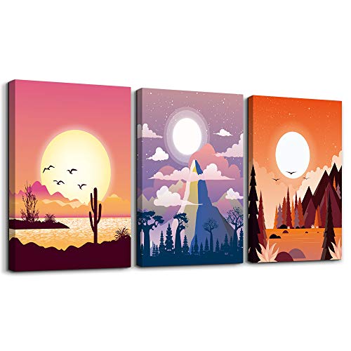 3 Pieces wall art for bedroom canvas prints artwork bathroom wall decor abstract scenery sunrise and sunset watercolor posters Landscape painting wall decorations office living room home decor picture