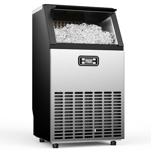 Image of Feelfunn Commercial Ice Maker Machine - 150 LBS /24H, 33lbs Storage Capacity, Stainless Steel Freestanding & Under Counter Ice Maker with Self-Cleaning, 24H Timer, Ideal for Home Bar Office Restaurant
