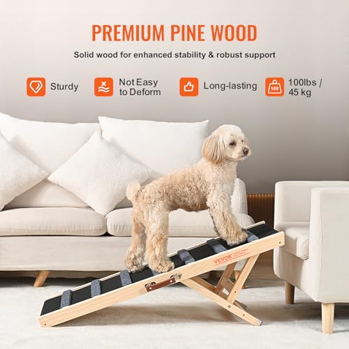 VEVOR-Dog-Ramp-Folding-Pet-Ramp-for-Bed-Adjustable-Dog-Ramp-for-Small-Large-Old-Dogs-Cats-Wooden-Pet-Ramp-with-393-Long-Ramp-Adjustable-from-15-to-22-Suitable-for-Couch-Sofa-Car VEVOR Dog Ramp Folding Pet Ramp for Bed Adjustable Dog Ramp for Small Large Old Dogs Cats Wooden Pet Ramp with 393 Long Ramp Adjustable from 15 to 22 Suitable for Couch Sofa Car