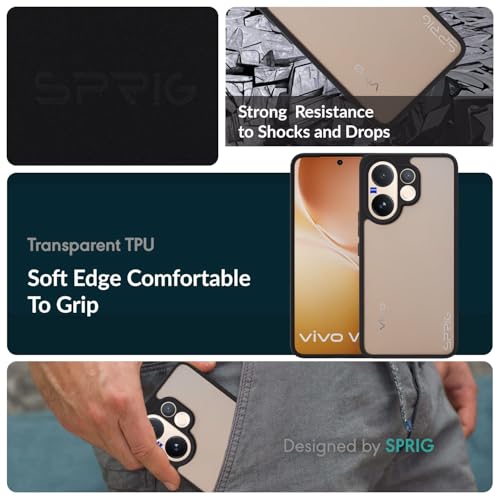 Image of SPRIG Compatible with Vivo V60 Premium FlexTone Back Cover Drop Tested Shock Proof Mobile Case for Men, Women, Boys and Girls with Camera Protection (Black Transparent)