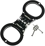 Handcuffs – Heavy Duty Police Grade Professional Steel Hand Cuffs, Hinged Double Lock Metal Black Finish for Security & Personal Safety