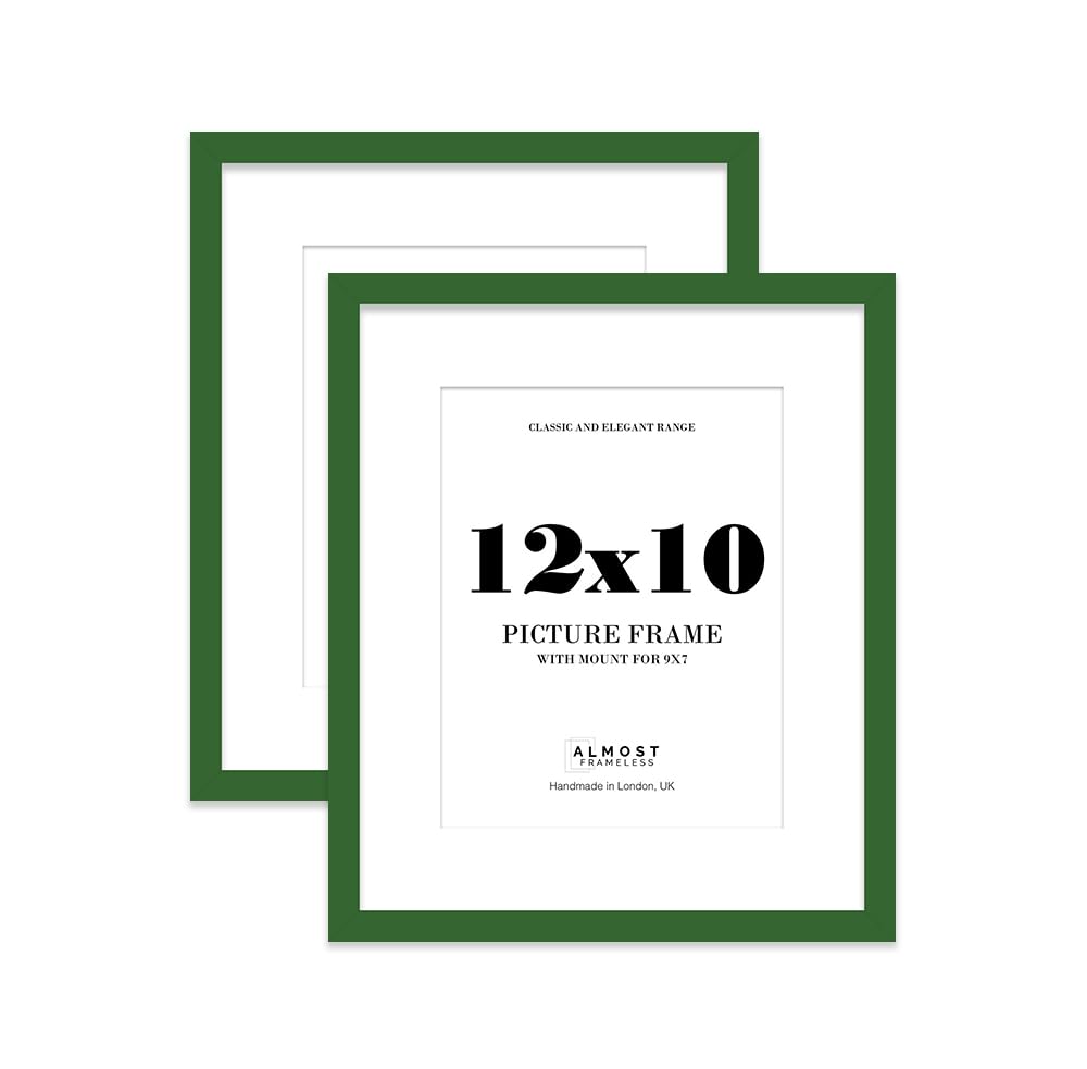 Green Picture Frame 12x10 With 9x7 Mount for Photos - Wall & Table Display, Landscape or Portrait, 2 Pack