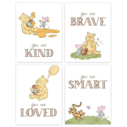 Andaz Press Modern Classic Winnie the Pooh Nursery Decor, Winnie the Pooh Nursery Wall Art, Unframed Hanging Wall Art Poster, Winnie the Pooh Wall Decor with Quotes, 4-Pack, 8.5x11 Inch