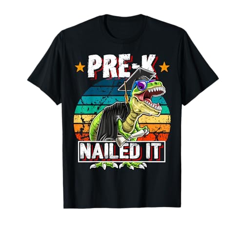 Pre-K Dinosaur Graduación Retro Vintage Sunset Regalo para niños Camiseta