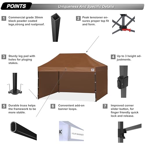 Image of ABCCANOPY Heavy Duty Easy Pop up Canopy Tent with Sidewalls 10x15, Brown