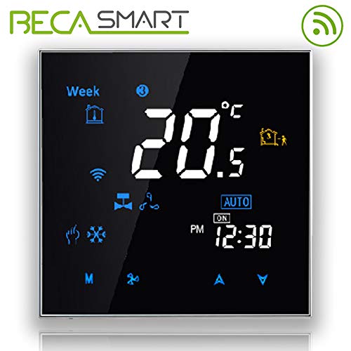 Termostato programable Beca 3000 Series 95 ~ 240VAC dos / cuatro tubos para aire acondicionado Fan Coil con conexión wifi para soporte Intelligent Voice (Cuatro tubos, Negro)