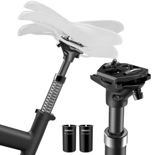 IMAYCC Sattelstütze Gefedert, Hochwertig Gefederte Sattelstütze [Ø27,2 / 30,9 / 31,6], Federsattelstütze mit 2 Distanzhülsen, Komfortables Fahrerlebnis,Leicht und Verstellbar,Passend für jedes Fahrrad