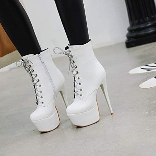 1pair Women's Ankle Boots White Short Shoes Korean Version 16c Upper: Artificial Pu | Image 2