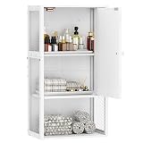 NOVIMANGO Small Medicine Cabinet, White Bathroom Cabinet Wall Mounted, 3-Tier Bathroom Wall Cabinet, Wood Wall Mounted Hanging Cabinet for Small Spaces, Living Room, Laundry, Kitchen