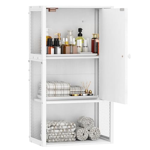 NOVIMANGO Small Medicine Cabinet, White Bathroom Cabinet Wall Mounted, 3-Tier