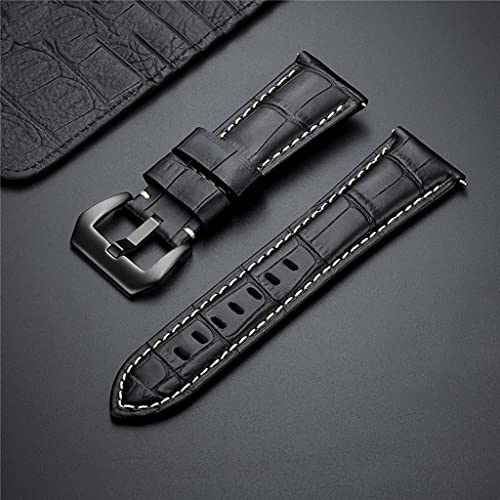New 20 22 24 26Mm Genuine Leather Watch Band Strap Blue Watchband Watch Accessories Bracelet With Solid Metal Buckle (Color : Black, Size : 24Mm) #TOP28