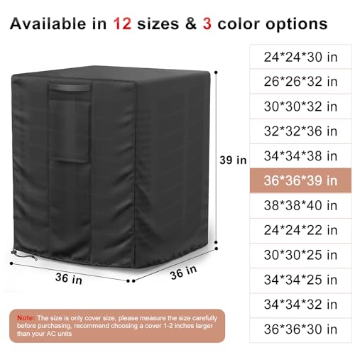 Mrrihand Central Air Conditioner Cover for Outside Units Waterproof Heavy Duty AC Unit for Outdoor Large AC Cover for Winter (36\"X36\"X39\")-Balck - Thumbnail 2