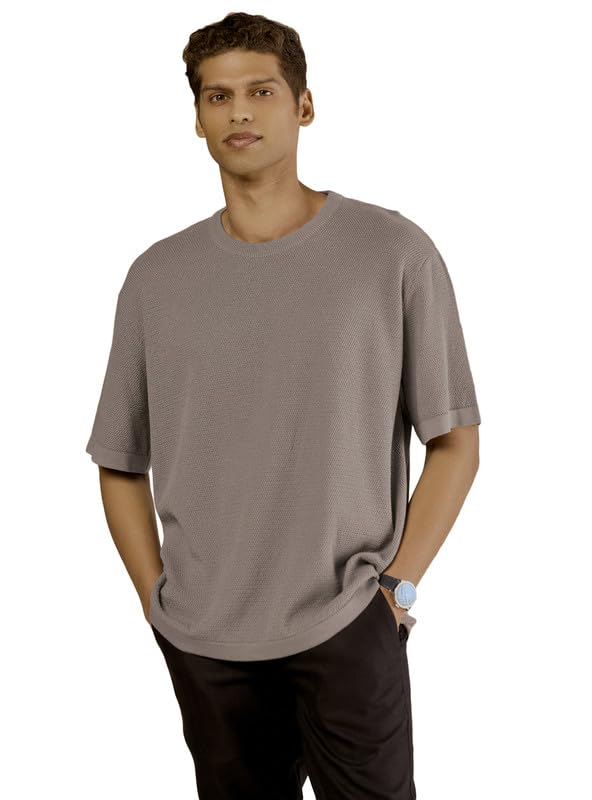 andamen Casual Men Organic Cotton Texture Grey Relaxed Fit Crew-picture-15