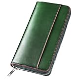 財布 メンズ 栃木レザー 長財布 本革 大容量 ファスナー式 一流の財布職人が作る レディース財布 ウォレット 牛革 小銭入れ サイフ コンパクト シンプル 無地 男性 紳士用 おしゃれ 男女兼用 父の日 母の日 人気ブランド プレゼント (グリーン)