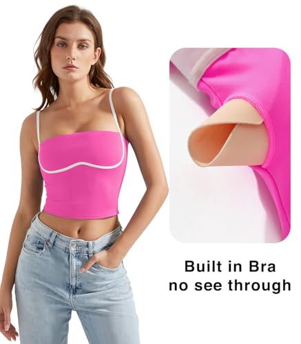 Image of OMKAGI Womens Workout Tank Tops Adjustable Strap Longline Sports Bra Padded Sleeveless Top