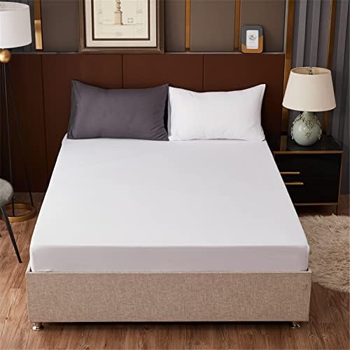 Double Bed Solid Color Fitted Sheet with 30cm Deep Pocket, Surwin Modern Print Polyester Anti-wrinkle Bedding Sheets for King Single Size Soft Comfortable Machine Washable (90x200x30cm,Grey)