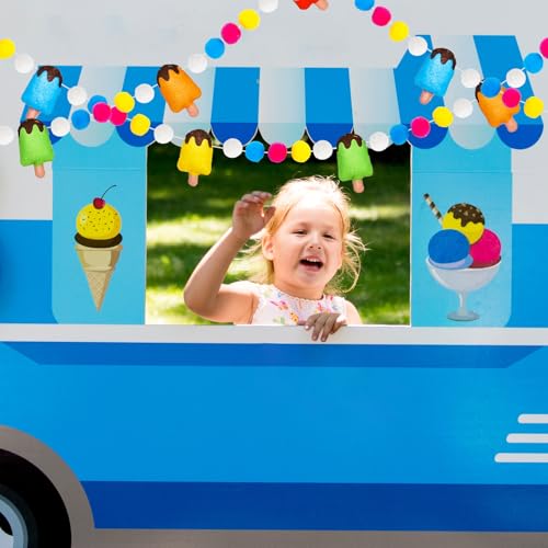 Image of FYSUIMU 8.2 Ft Summer Ice Pop Felt Banner Colored Popsicle Pom Pom Ball Pre-Strung Banner Ice Cream Hanging Garland Ornament for Party Home Classroom Wall