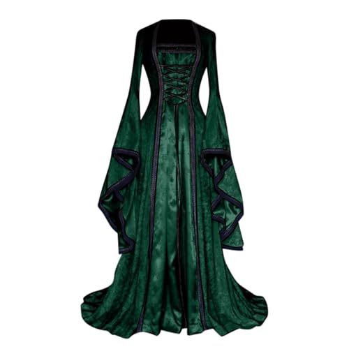 Vestido medieval renacentista para mujer, manga trompeta, vestido de princesa con cordones, vestido...