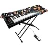 Elektronische piano-toetsenbordhoes, rekbare spandex stofdichte hoes met verstelbare elastische koordvergrendeling voor elektronisch toetsenbord, muzieksymbool print op zwart, pak voor 61/88 toetsen - Image 8