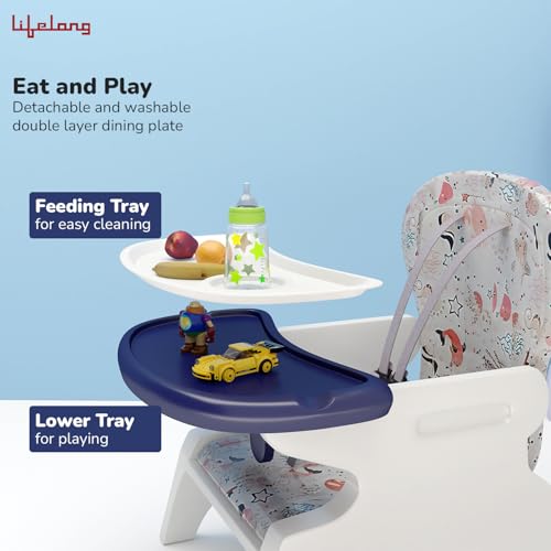 Image of Lifelong Cuppy High Chair for Baby 6M to 7 Yrs, 4 in 1 Convertible High Chair, Activity Table with Blocks, Study Table, Dining Chair with 5-Point Harness, Washable Cushion & Detachable Tray (LLCHC03)