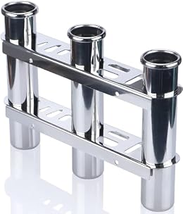 3 Tubes Fishing Rod Holder for Boat, 304 Stainless Steel 3 Tubes Linked Fishing Rod Rack Wall-Mounted Fishing Pole Holder with Tools Storage for Marine Boat Yacht RV