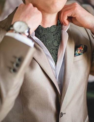 Image of Barry.Wang Ascot Ties Cravat Tie Men Paisley Plaid Scarf Self Tie Pocket Square Cufflinks Set Wedding Party