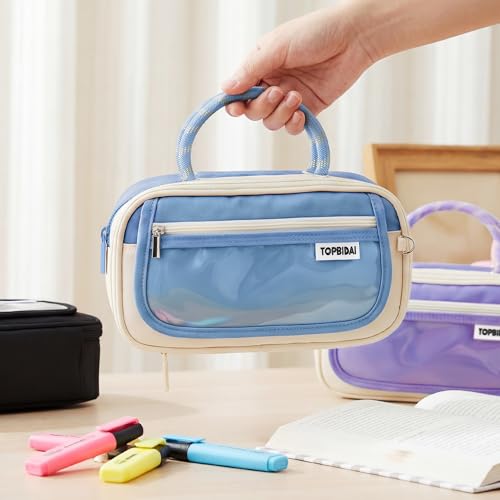 Image of TOPBIDAI Large Pencil Case Pouch School Supplies for Girls Boy Women Men | Big Pencil Bag with 5 Compartments, Easy Grip Handle, Office College School Pencil Box