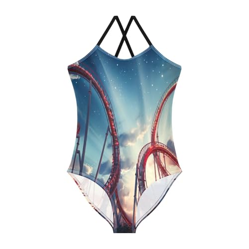 Kids Swim Suits Beach Apparel 3-10 Y with Adjustable Shoulder Strap, Red Roller Coaster