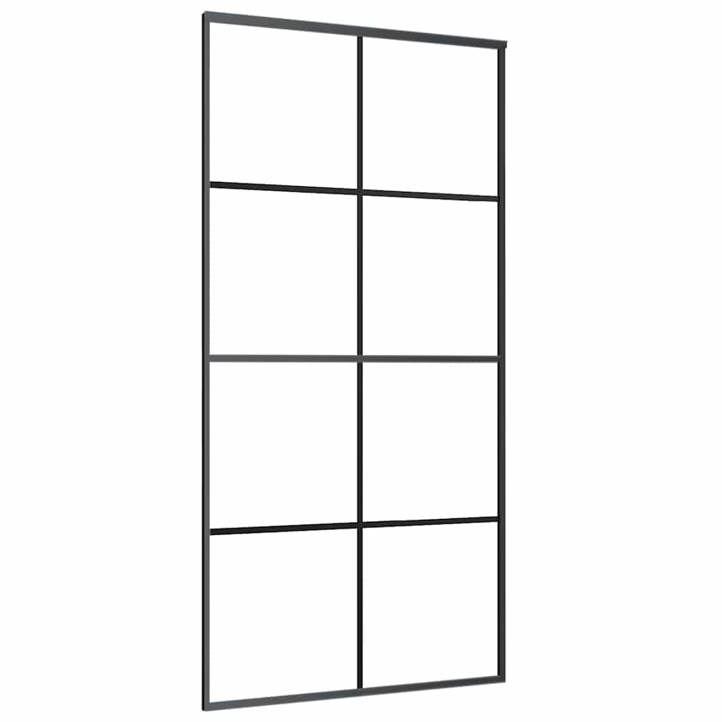 Drzwi przesuwne z okuciem ze szkła ESG i aluminium 102,5 x 205 cm, czarne, przezroczyste, stal malowana proszkowo, ciche przesuwanie, oszczędność miejsca, wytrzymałe do wejścia, przedpokoju i