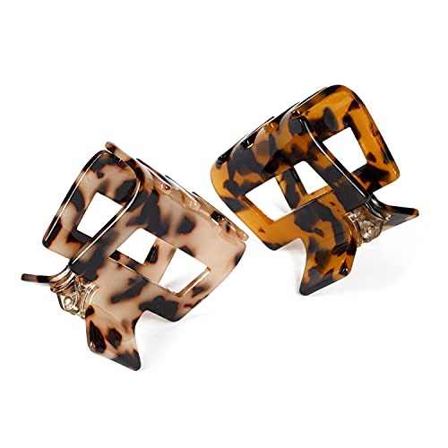 Jiris 2Pcs 2 Inches Hair Claw Clips Banana Clips Barrettes French Design Celluloid Leopard Print Small Rectangular Amber Fashion Accessories For Women Hair Clips #TOP3