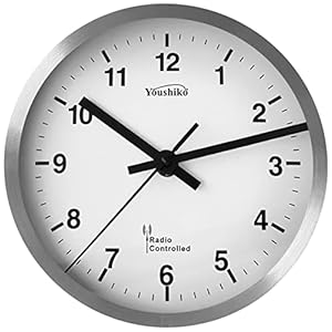Youshiko Radio Controlled Wall Clock (Official UK & Ireland Version), Premium Quality, Silver Bold Classic Design, Aluminium Case 20cm, 8-Inch Diameter, Home/Kitchen/Office/School Clock, Easy to Read