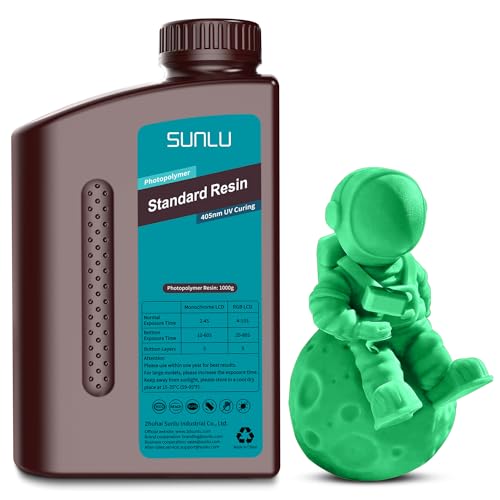 Image of SUNLU 3D Printer Resin 1kg, Fast Curing Standard 3D Resin for LCD DLP SLA Resin 3D Printers, 395 to 405nm UV Curing 3D Printing Liquid Photopolymer Resin, Low Shrinkage, High Precision, 1000g, Green