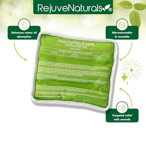 RejuveNaturals Castor Oil Pack - 8 Piece Complete Kit. Includes 16oz Glass Bottle of Organic Castor Oil, Easy to use Castor Oil Compress with Adjustable Fit, 5 Soft Cotton Pads & Soothing Heat Pack.. - Thumbnail 5