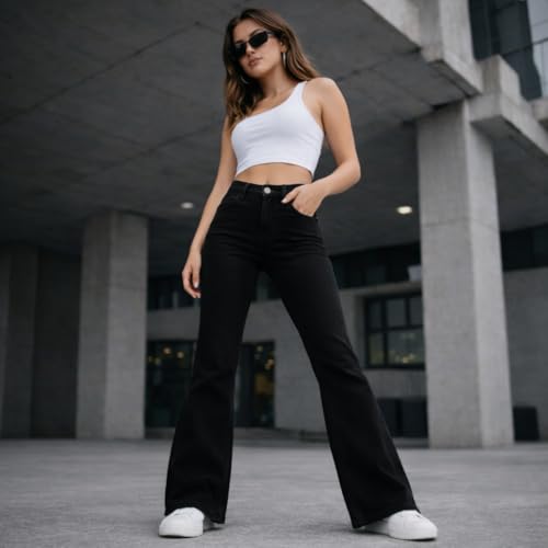 Image of THIRD QUADRANT Women's Wide Leg Fit Mid Rise Jeans || Bootcut Jeans || Wide Leg || Bell Bottom Jean